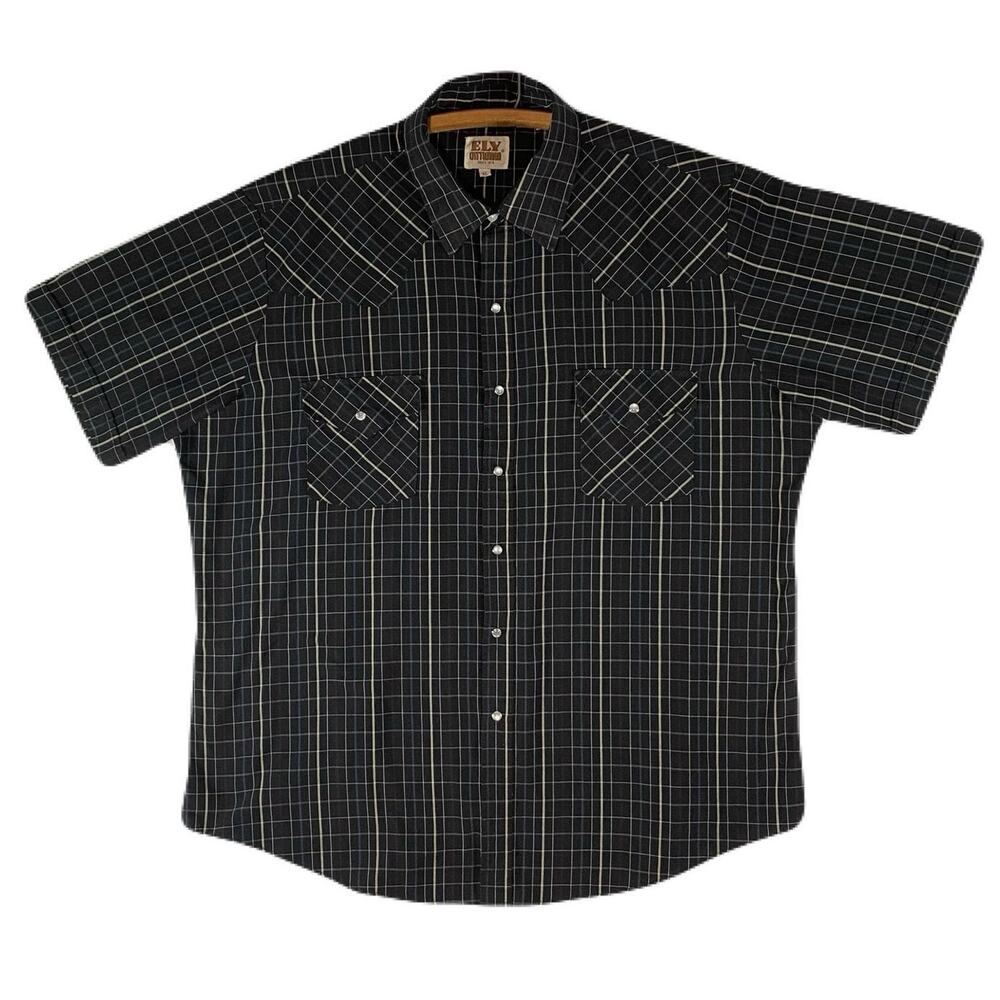 ELY CATTLEMAN Vintage Western Plaid,Casual ,Snap Shirt Men Size XL